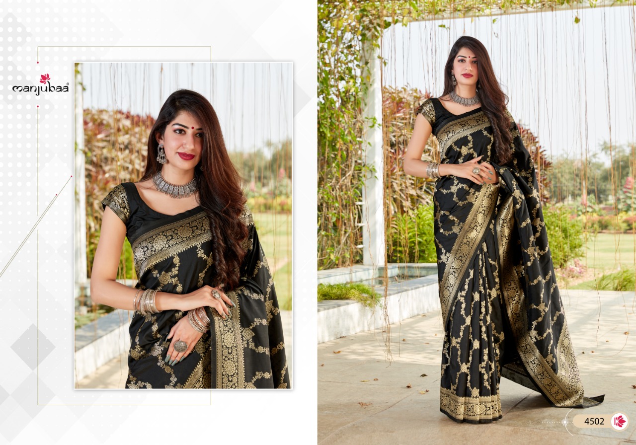 Manjubaa Presents Maahi Silk Indina Traditional Wear Banarasi Silk Sarees Catalog Wholesaler