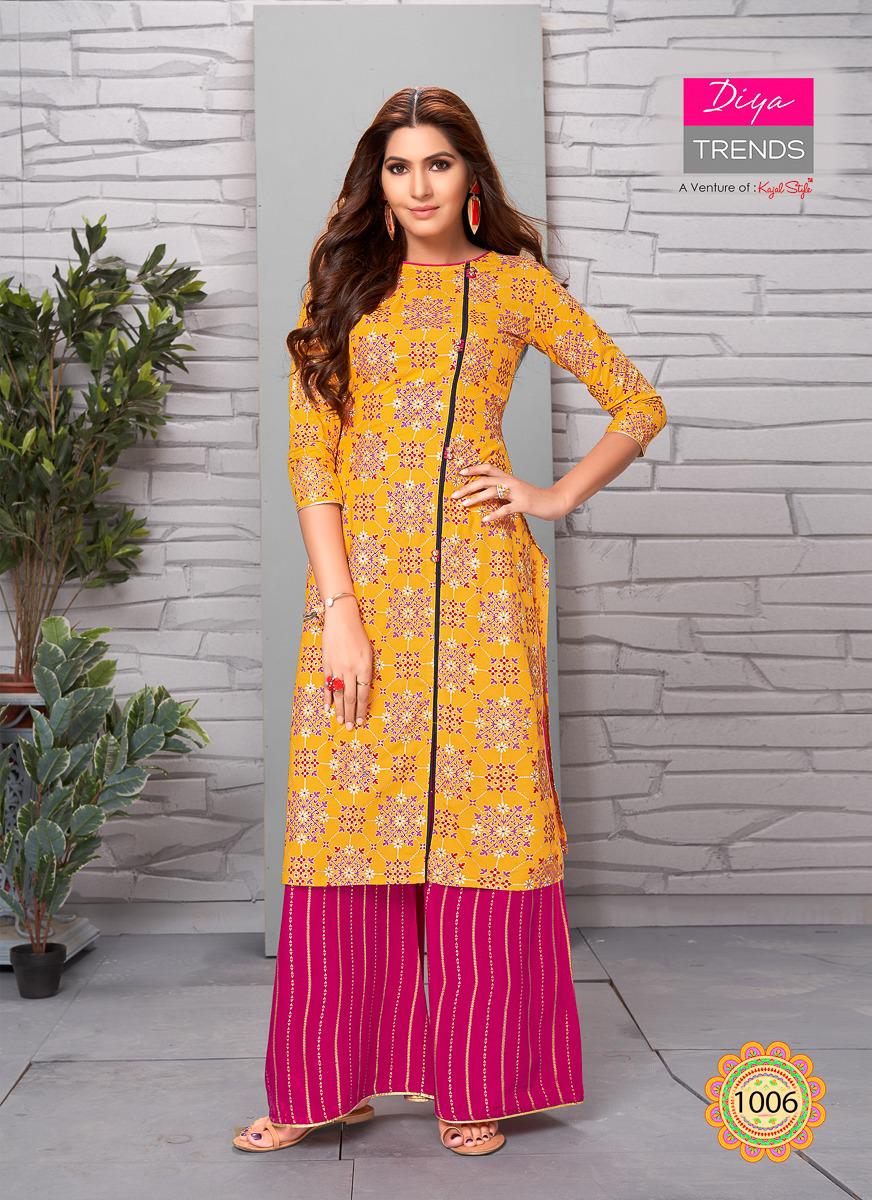 Diya Trends Presents Sparkle Vol-1 Deisgner Daily Wear Kurtis With Plazzo Collection At Wholesale