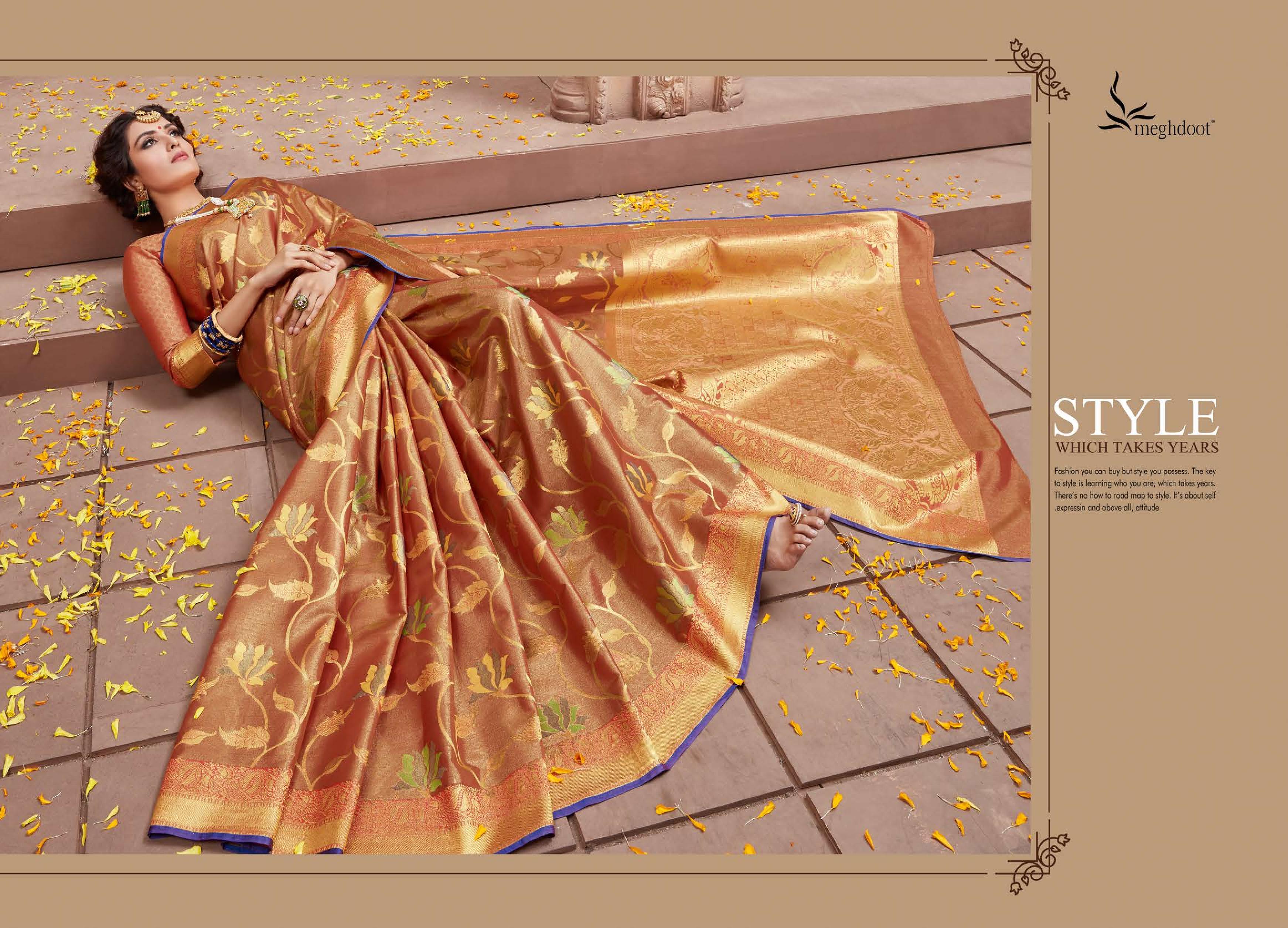 Meghdoot Presents Shine 1292 To 1323 Series Indian Wedding Wear Silk Sarees Catalog Wholesaler