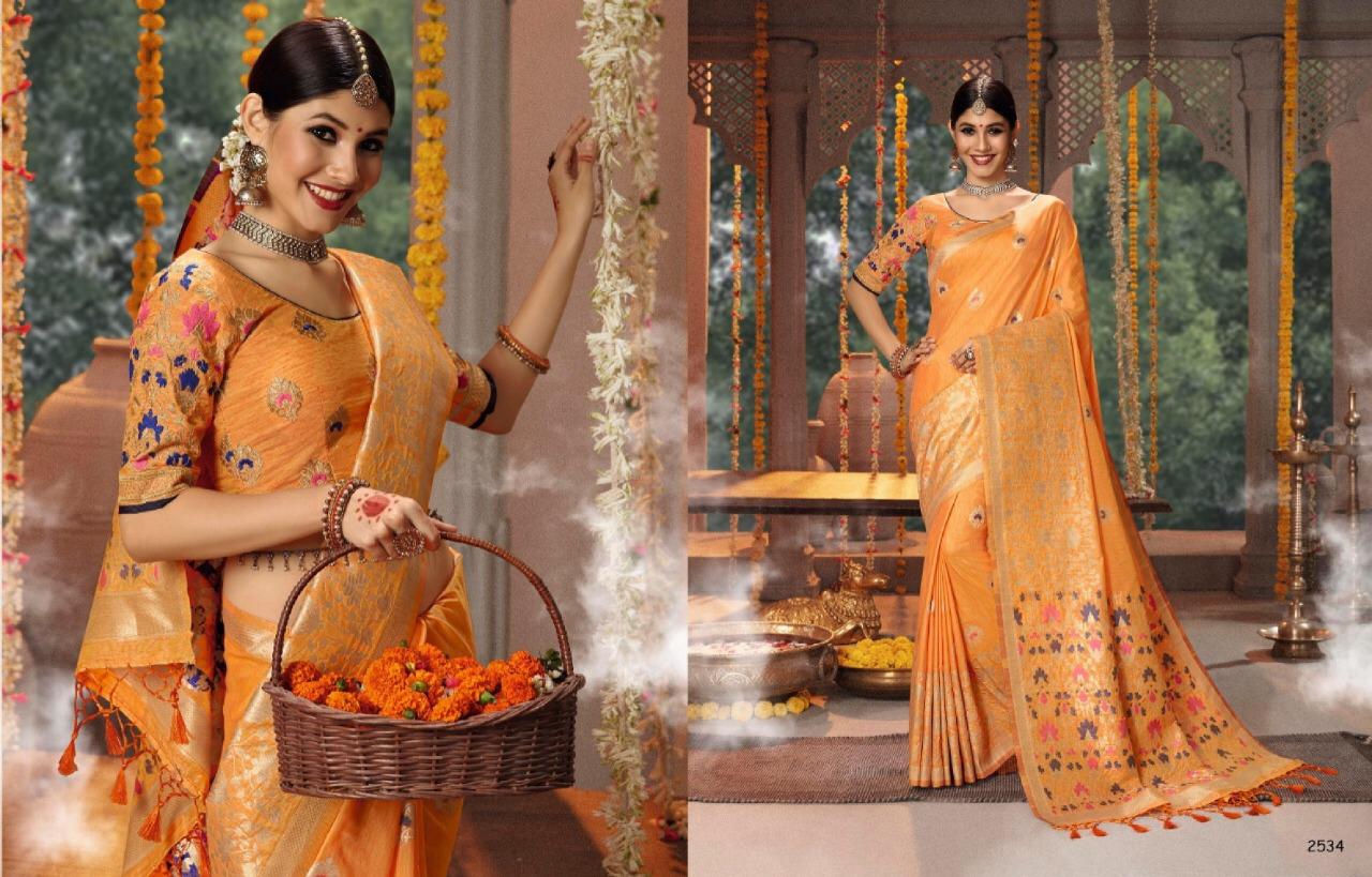 Kessi Fabric Presents Rajdhani Silk Beautiful Collection Of Blended Cotton Jacqaurd Banarasi Silk Sarees Catalog Wholesaler