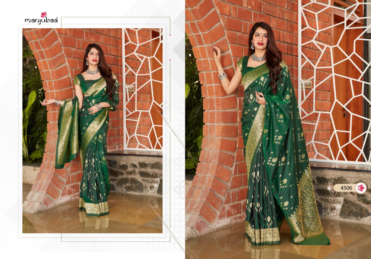 Manjubaa Presents Maahi Silk Indina Traditional Wear Banarasi Silk Sarees Catalog Wholesaler