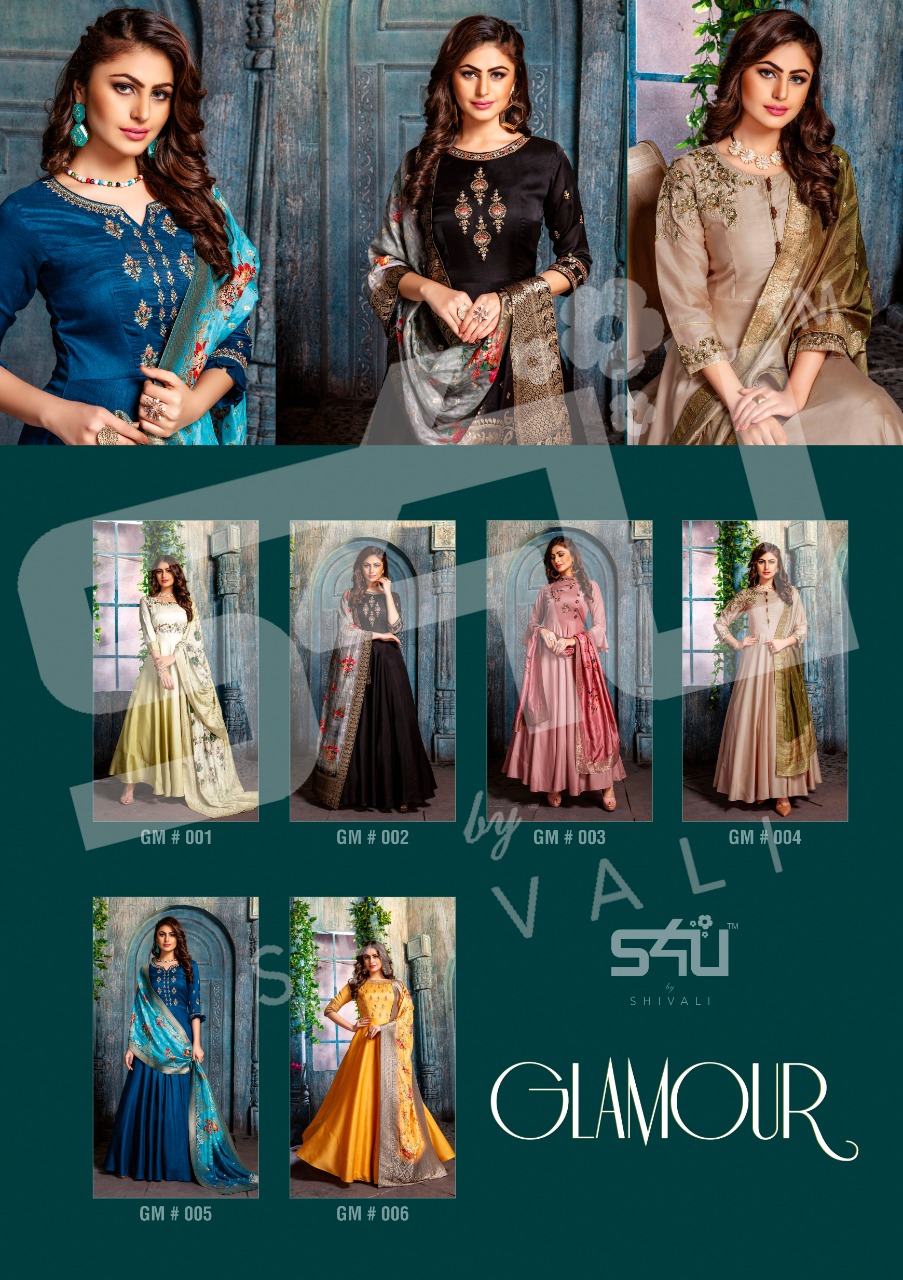 S4u Present Glamour Exclusive Designer Party Wear Readymade Gown With Digital Print Banarasi Dupatta Collection