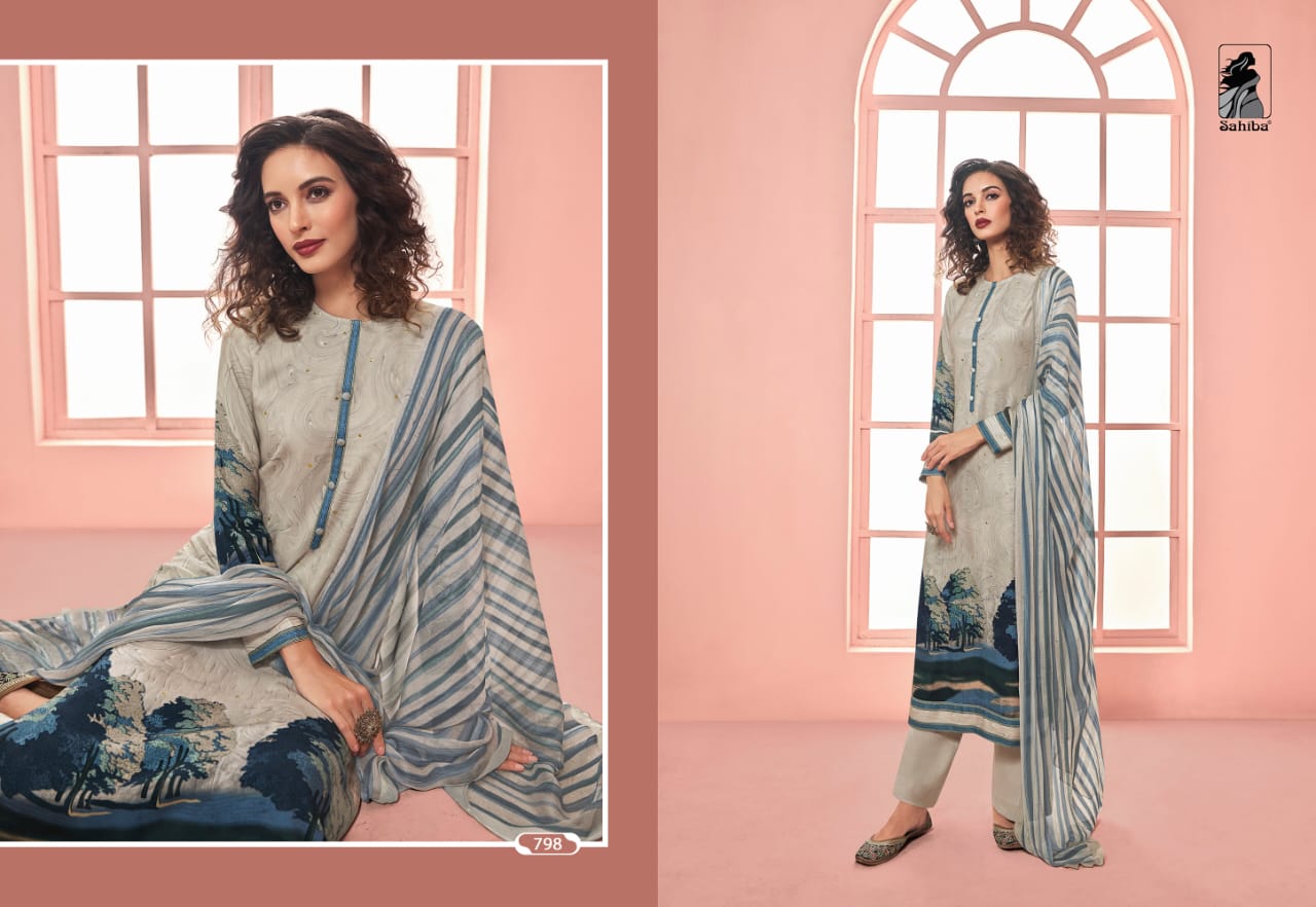 Sahiba Suit Presents Meraki Pure Pashmina Digital Printedd Straight Salwar Suit Catalog Wholesaler