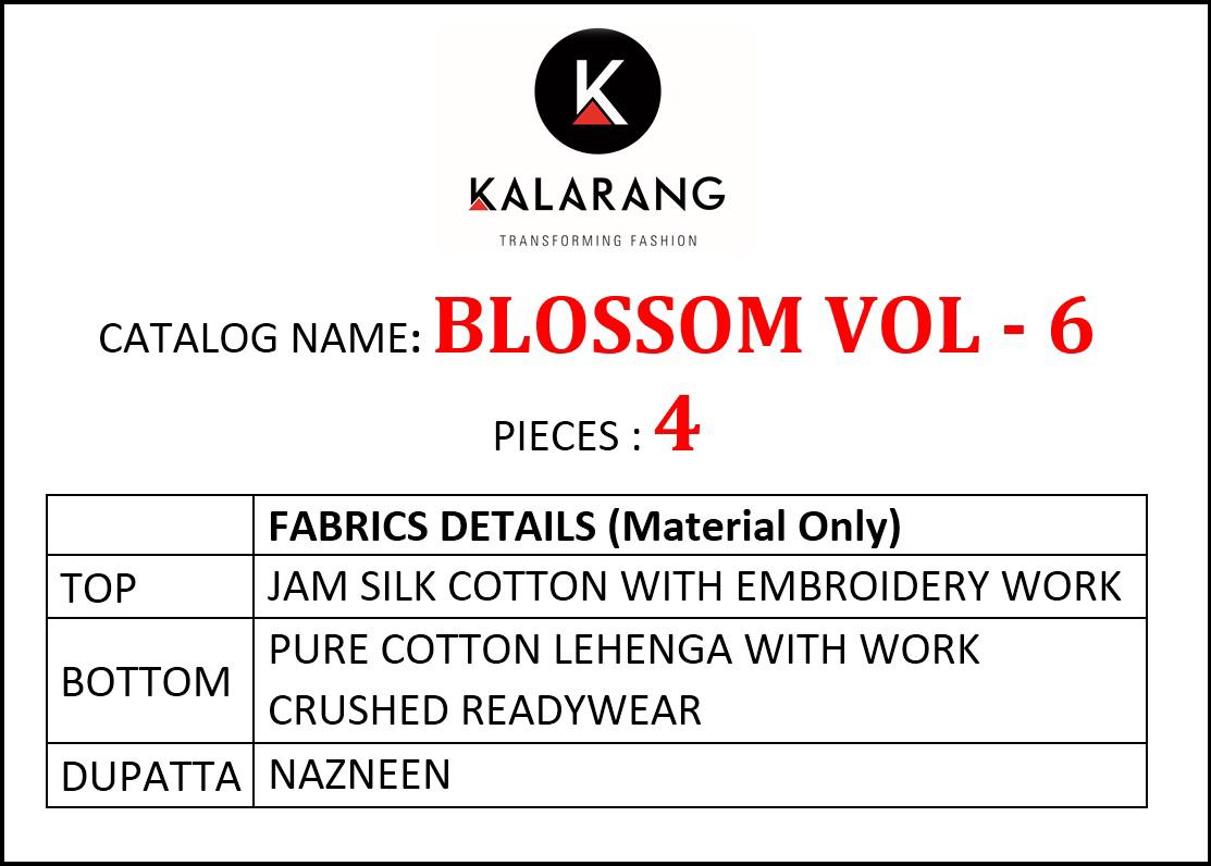 Kalarang Presents Blossom Vol-6 Jam Silk Cotton With Embroidery Work Salwar Suit Wholesaler