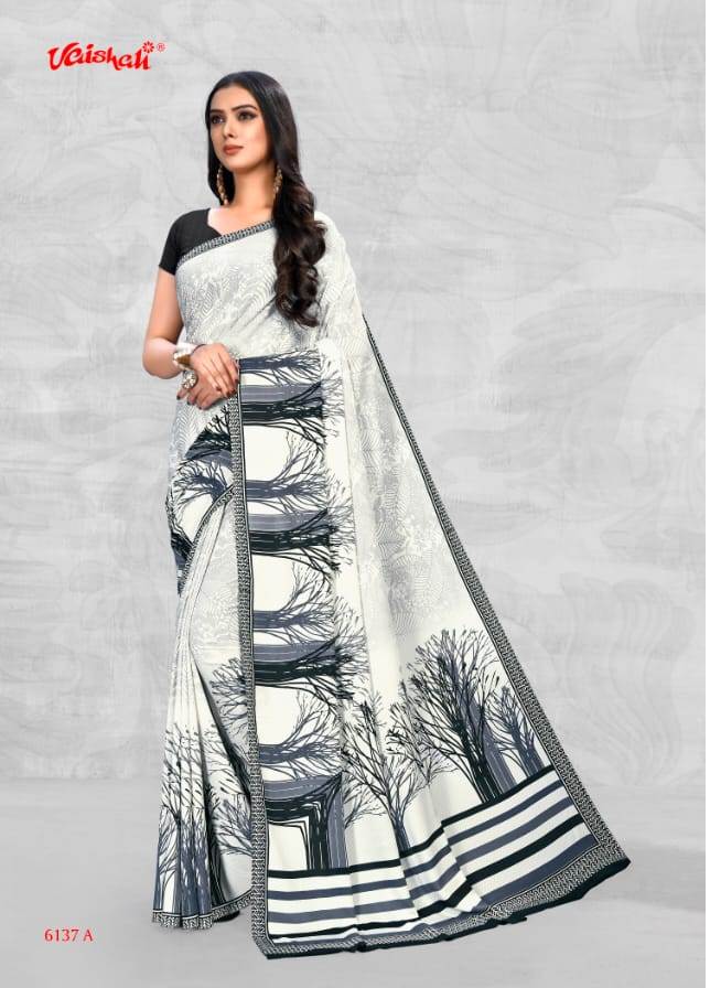 Vaishali Presents Black & White Digital Printed Sarees Catalog Wholesaler