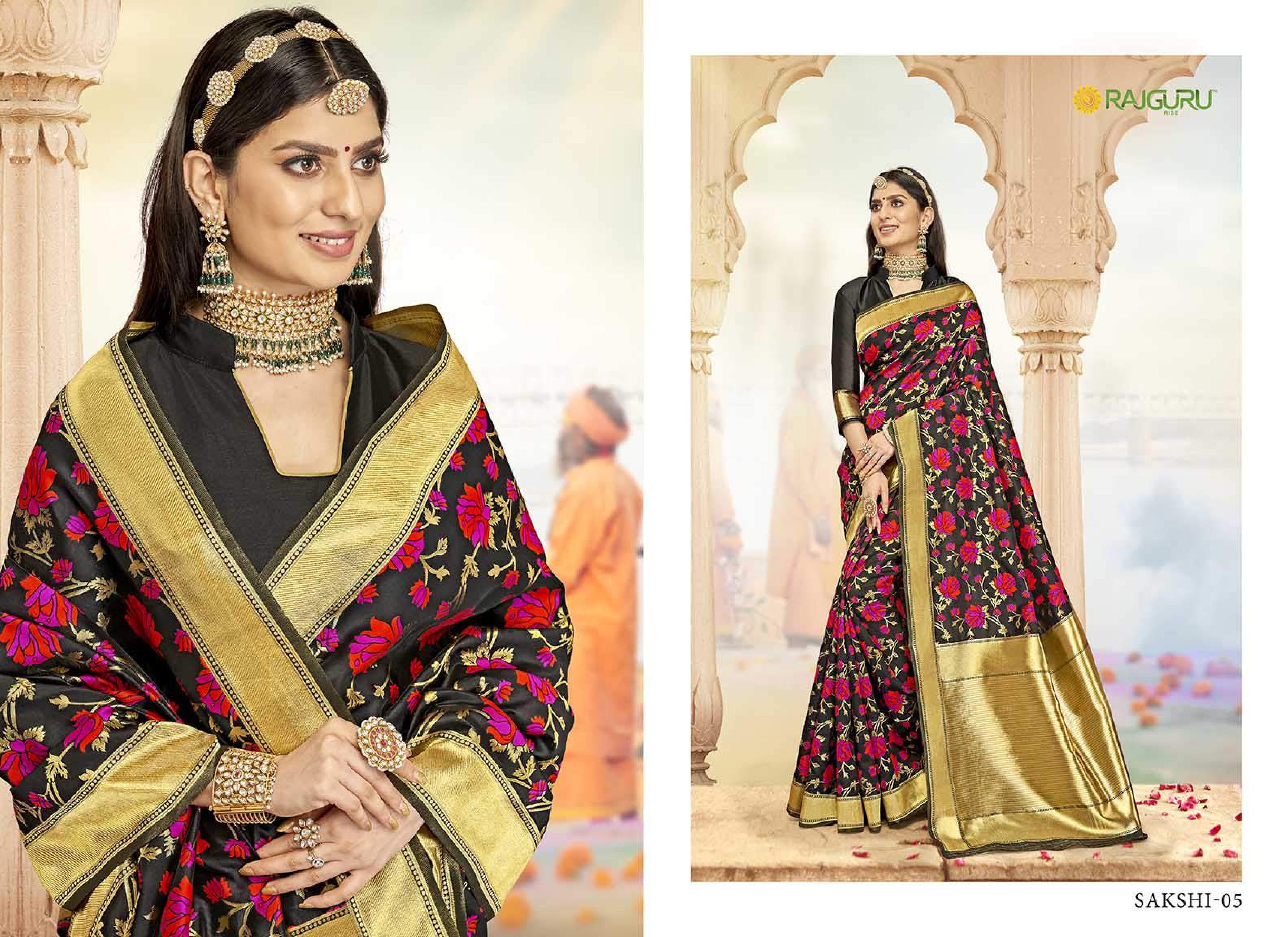 Rajguru Presents Sakshi Indian Designer Rich Silk Sarees Catalog Wholesaler
