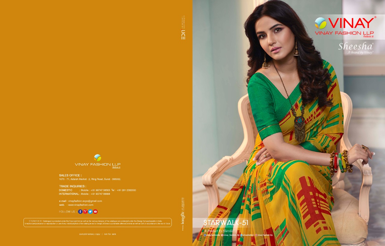 Vinay Present Starwalk-51 Sheesha Beautiful Designer Digital Printed Sarees Catalog Wholesaler