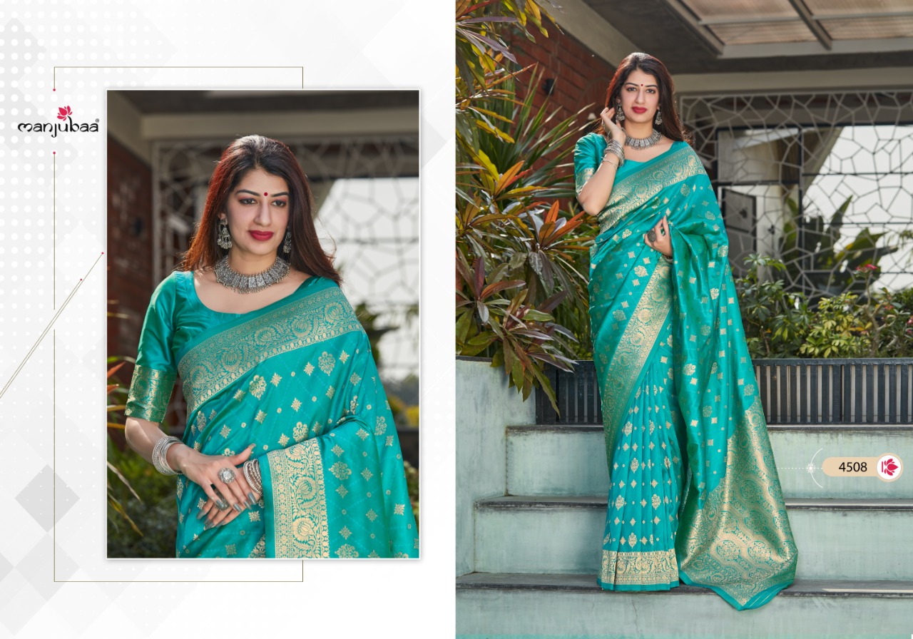 Manjubaa Presents Maahi Silk Indina Traditional Wear Banarasi Silk Sarees Catalog Wholesaler