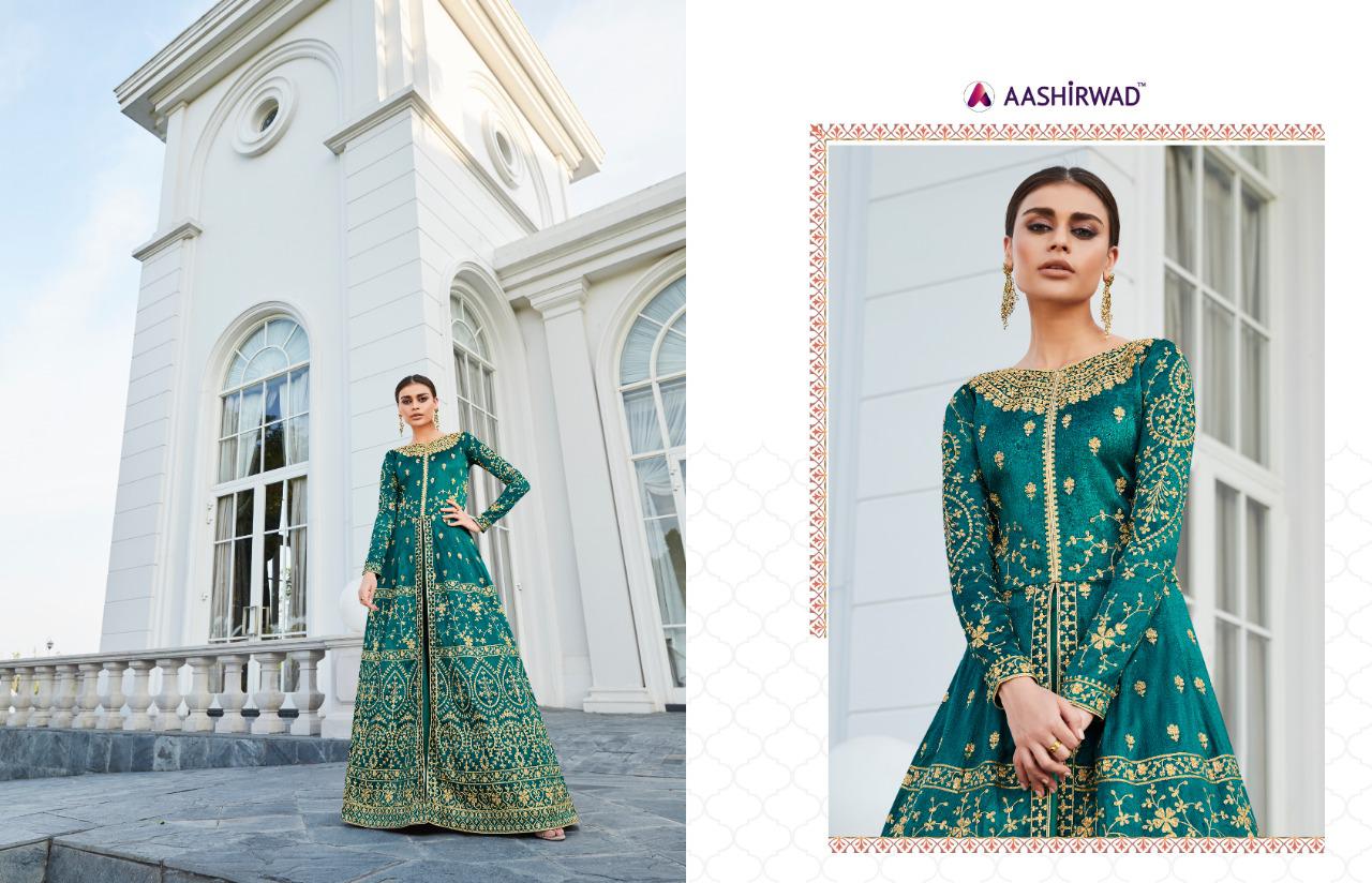 Aashirwad Presents Taj Designer Heavy Embroidery Work Gown Catalog Wholesaler