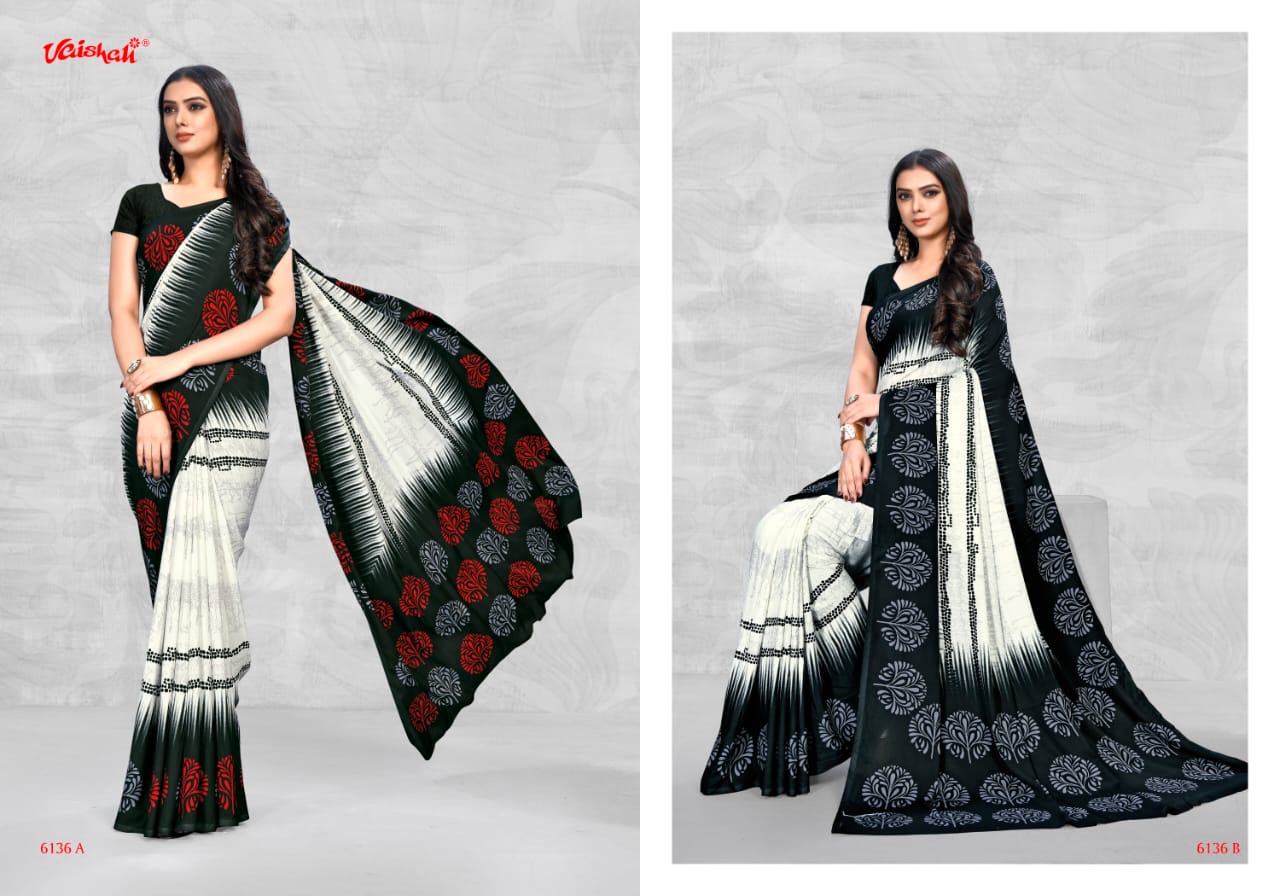 Vaishali Presents Black & White Digital Printed Sarees Catalog Wholesaler