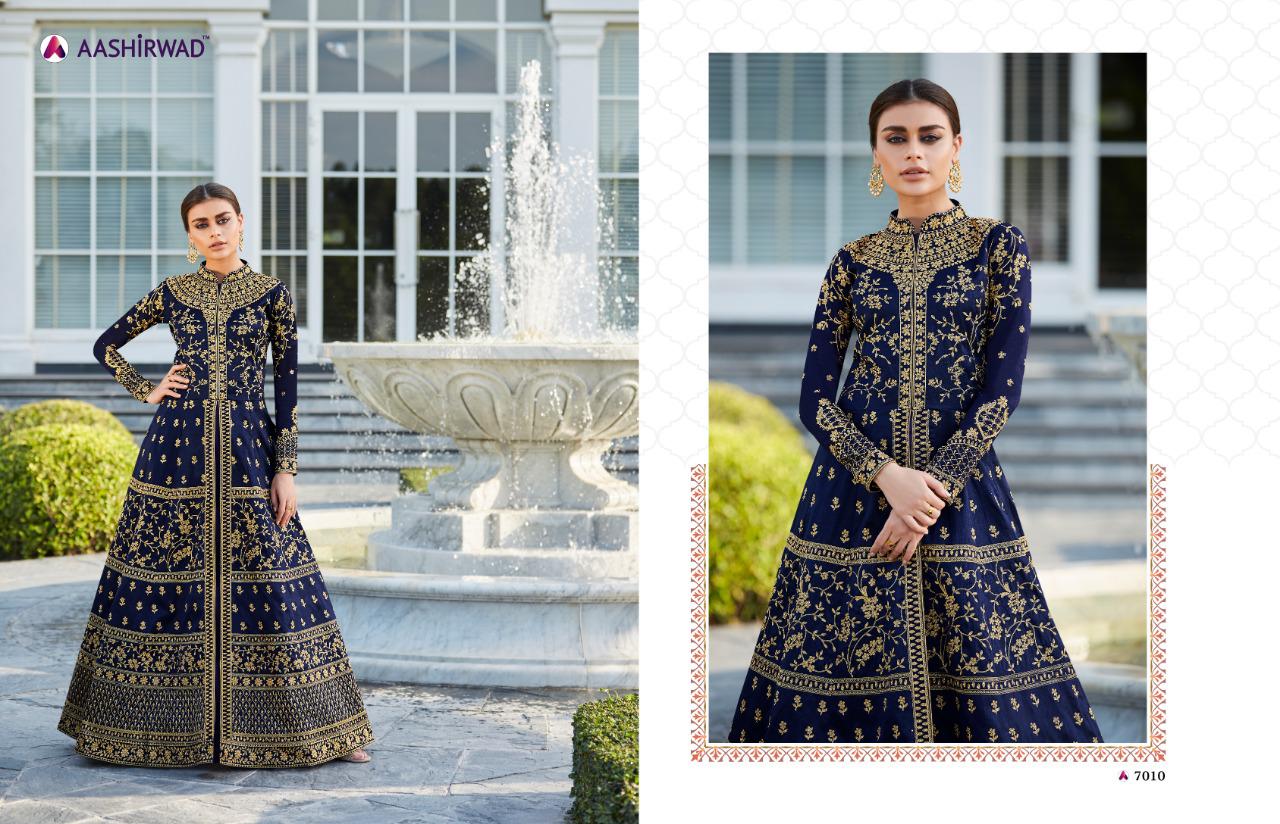 Aashirwad Presents Taj Designer Heavy Embroidery Work Gown Catalog Wholesaler