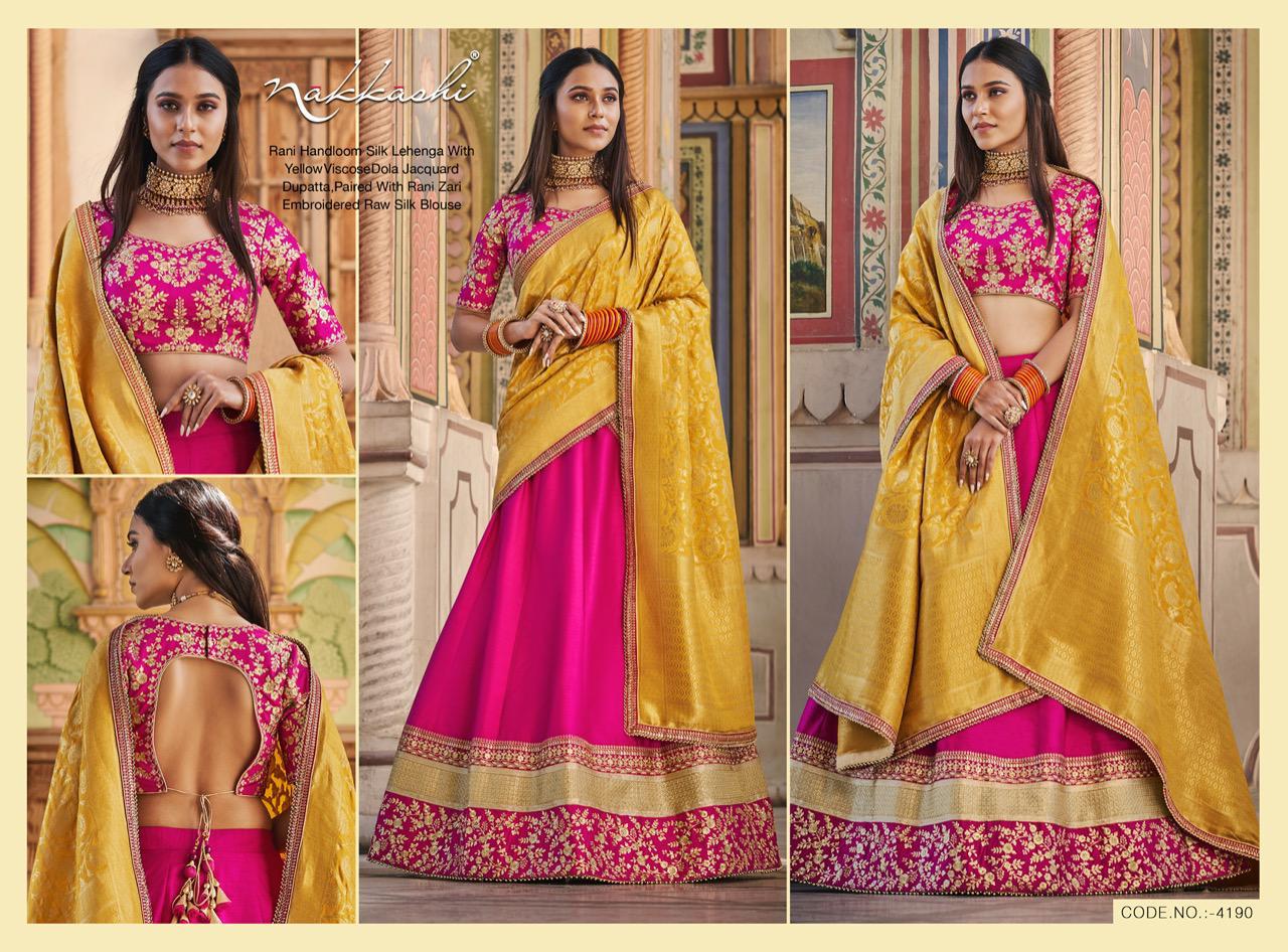 Nakkashi Presents Patrika 4189 To 4200 Series Beautiful Satin Silk Charming Look Indian Wedding Lehenga Collection At Wholesale