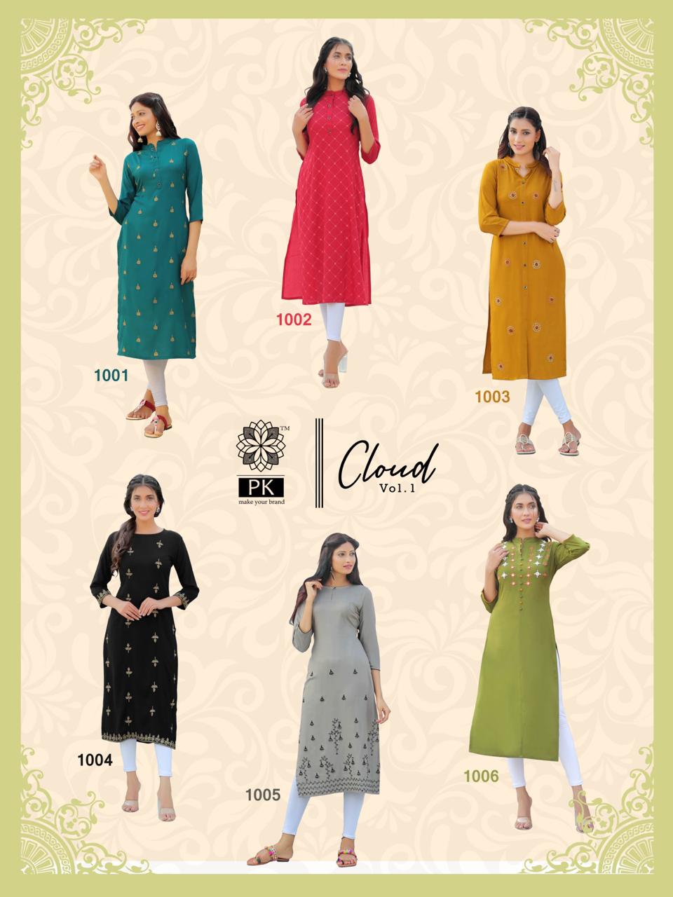 Aradhana Launching Fashion Cloud Vol 1 Rayon Fancy Work Casual Wear Kurtis Catalog Wholesaler And Exporter