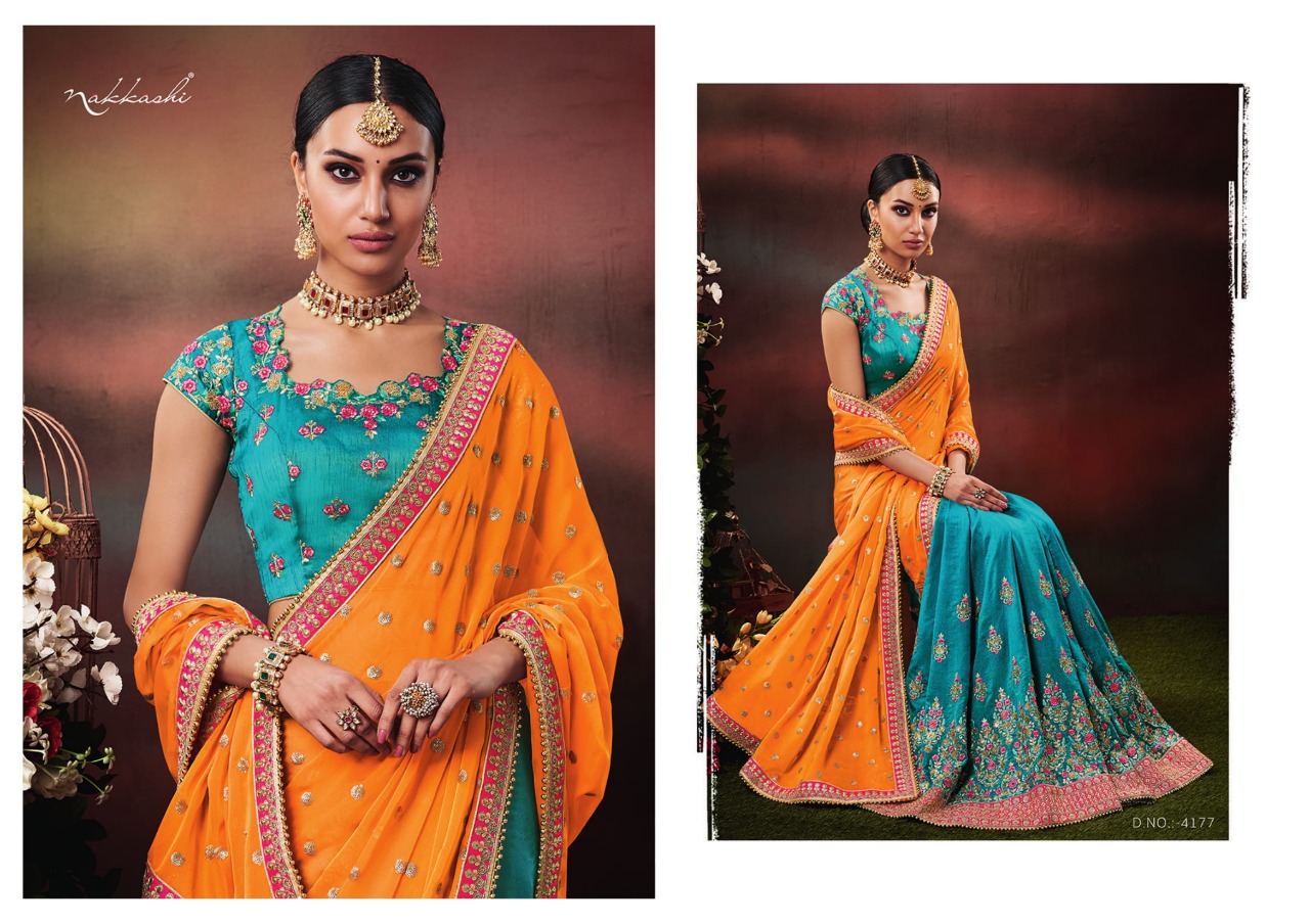 Nakkashi Presents Katha 4168 Series Exclusive Designer Party Wear Sarees Catalog Wholesaler