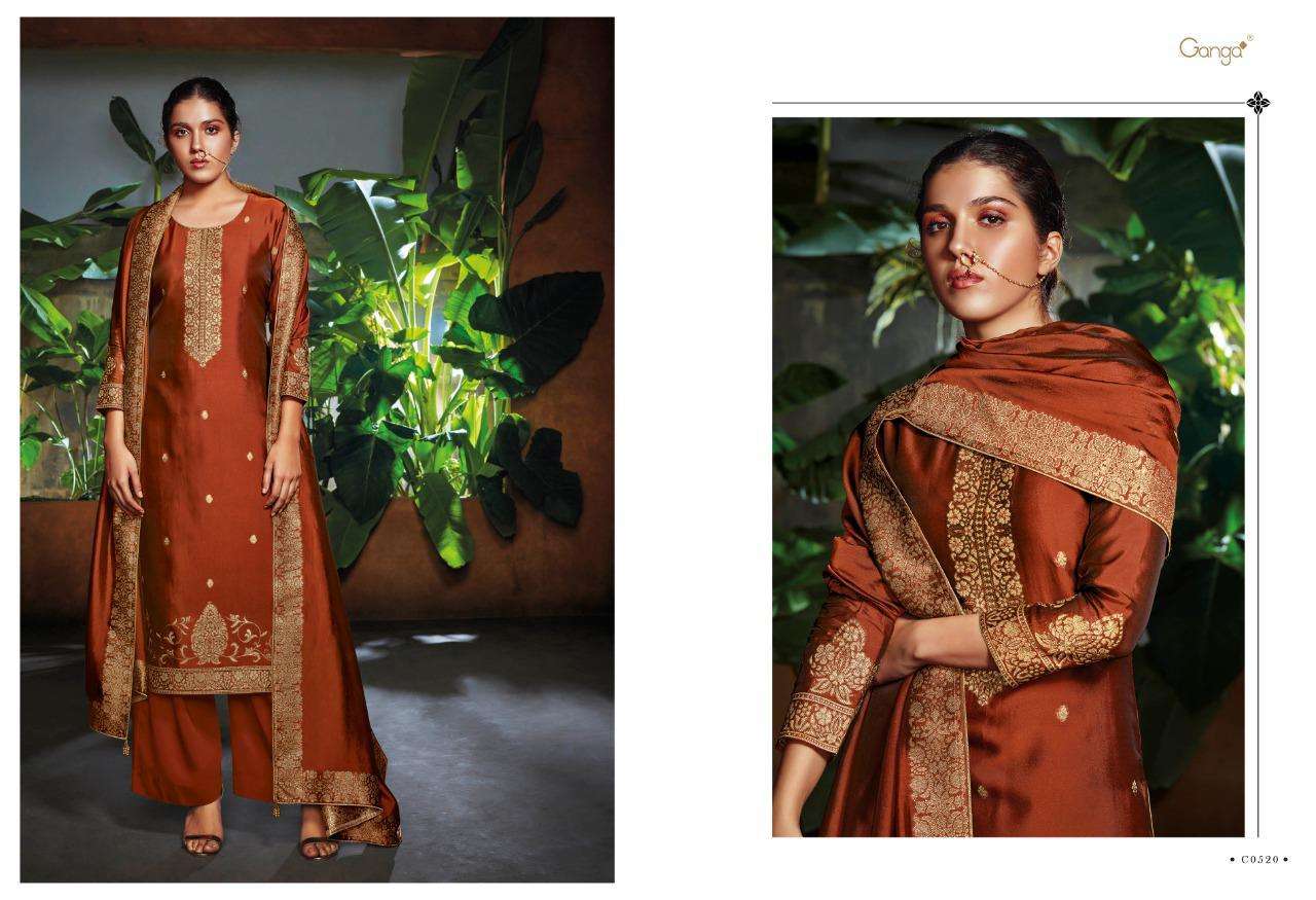 Ganga Presents Ehsaas Designer Partywear Pure Jacquard Silk Salwar Suit Catalog Wholesaler And Exporters