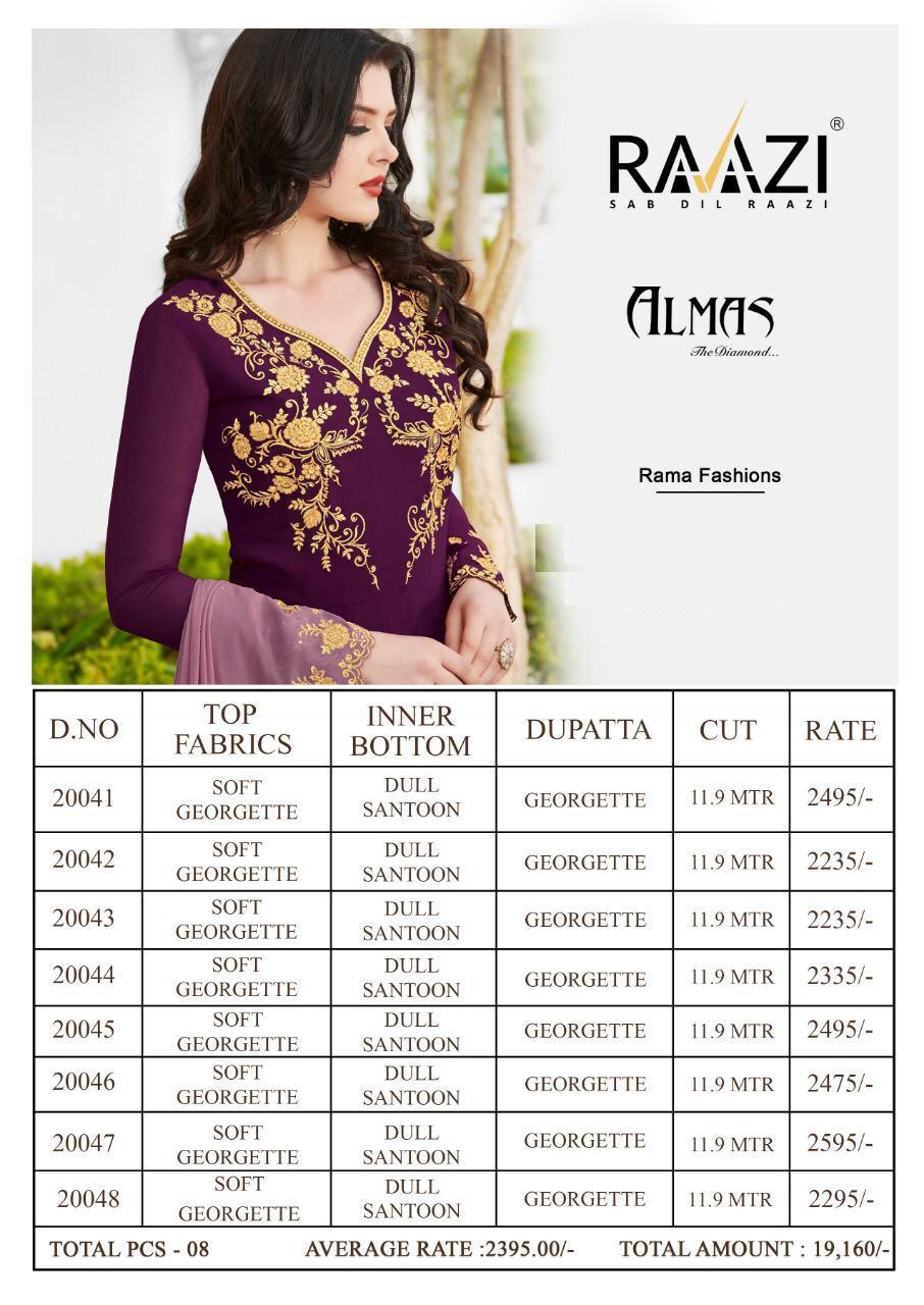Rama Presebts Almas 20041 To 20048 Series Georgette Designer Party Wear Gown Catalog Wholesaler