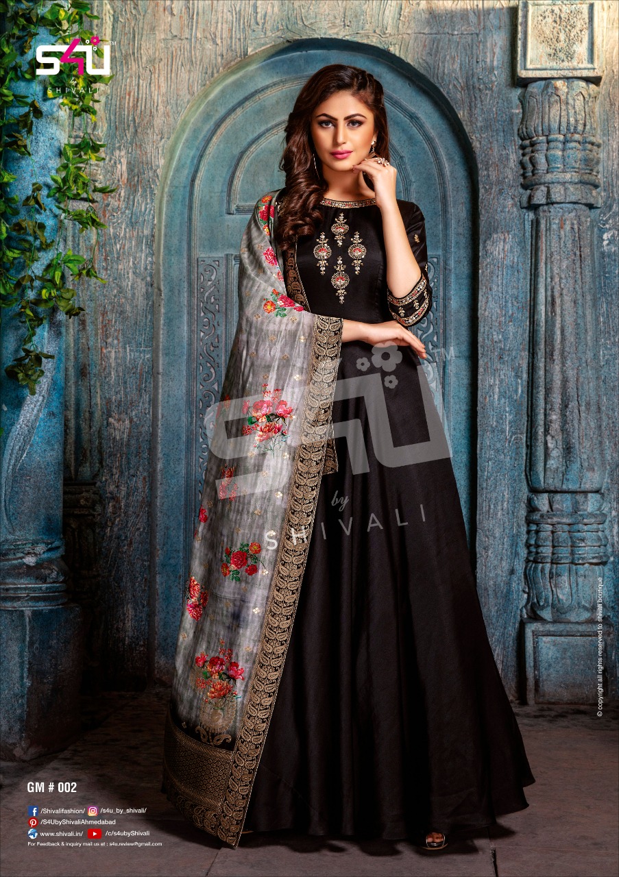 S4u Present Glamour Exclusive Designer Party Wear Readymade Gown With Digital Print Banarasi Dupatta Collection