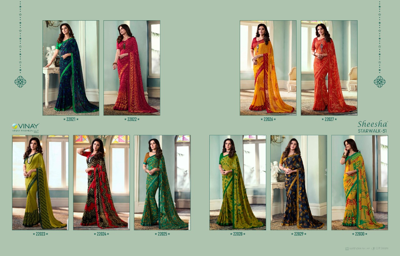 Vinay Present Starwalk-51 Sheesha Beautiful Designer Digital Printed Sarees Catalog Wholesaler